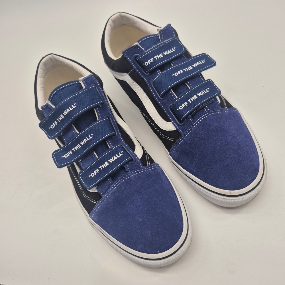 Vans Old Skool V Sneaker Mens 12 Blue Black Checkerboard Off The Wall Straps